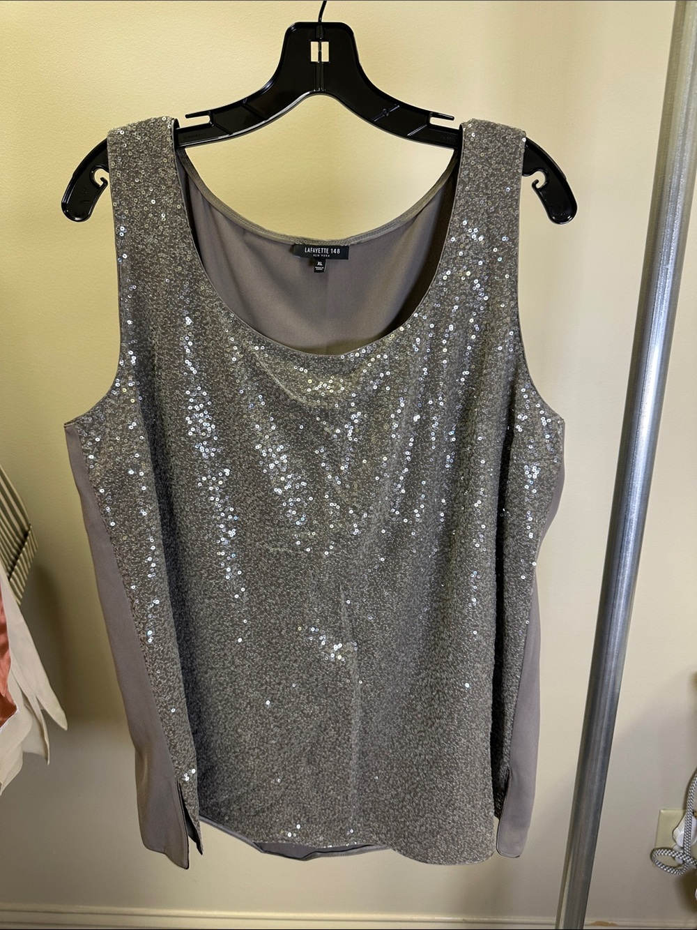 Lafayette 148 New York Silver Sequin Scoop Neck Tank